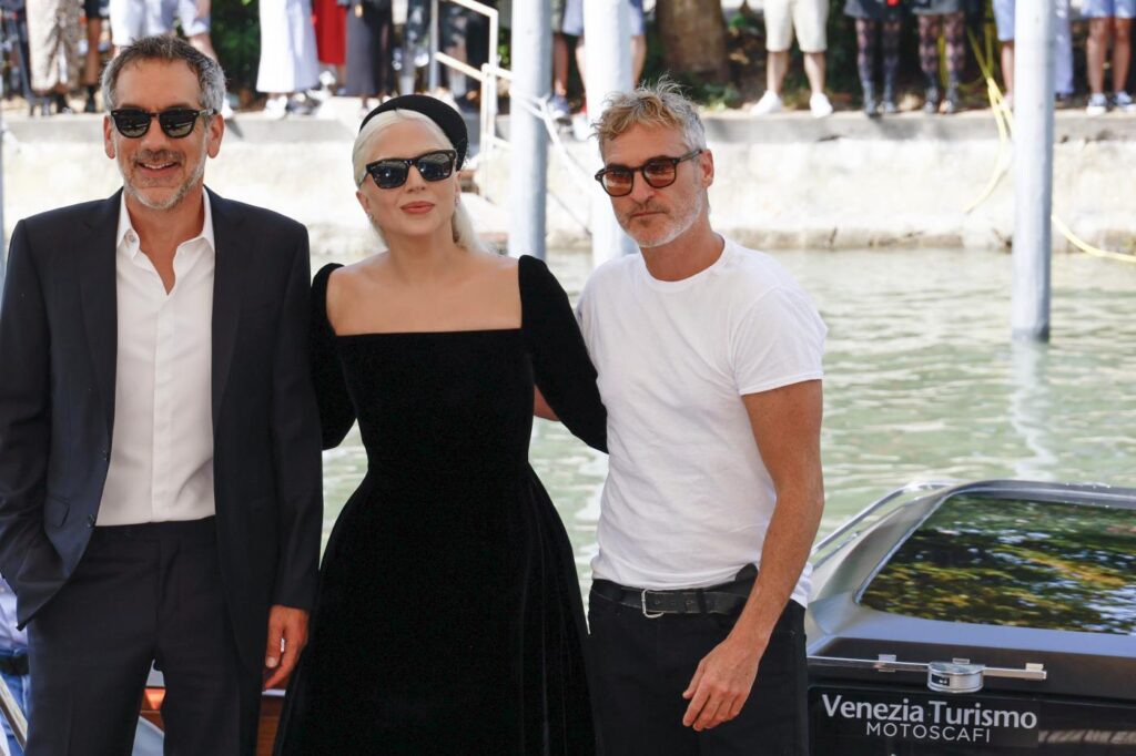 Director Todd Phillips, from left, Lady Gaga and Joaquin Phoenix (LaPresse)